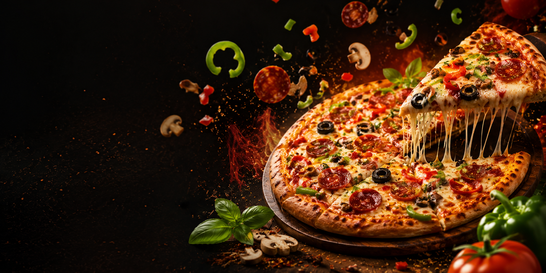 Freshly baked specialty pizza