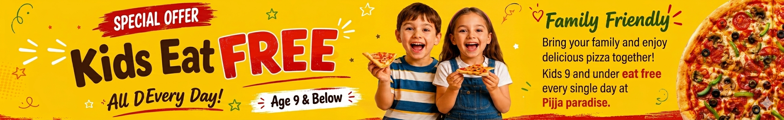 Kids eat free banner